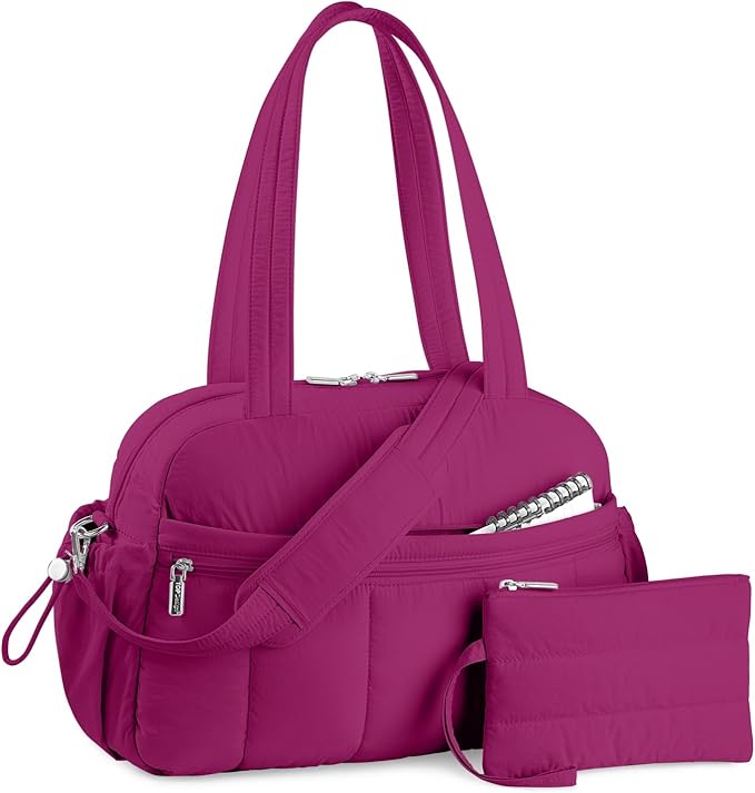TOPDesign Travel Duffel Bag for Women, Puffer Gym Bag Sports Tote with Wet Pocket, Carry On
