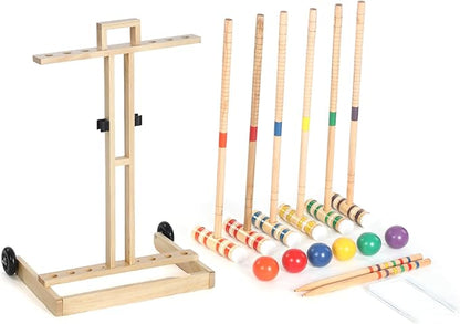6 Player Croquet Set for Adults and Kids Croquet Lawn Game Kit with Wooden Stand for Backyard Lawn