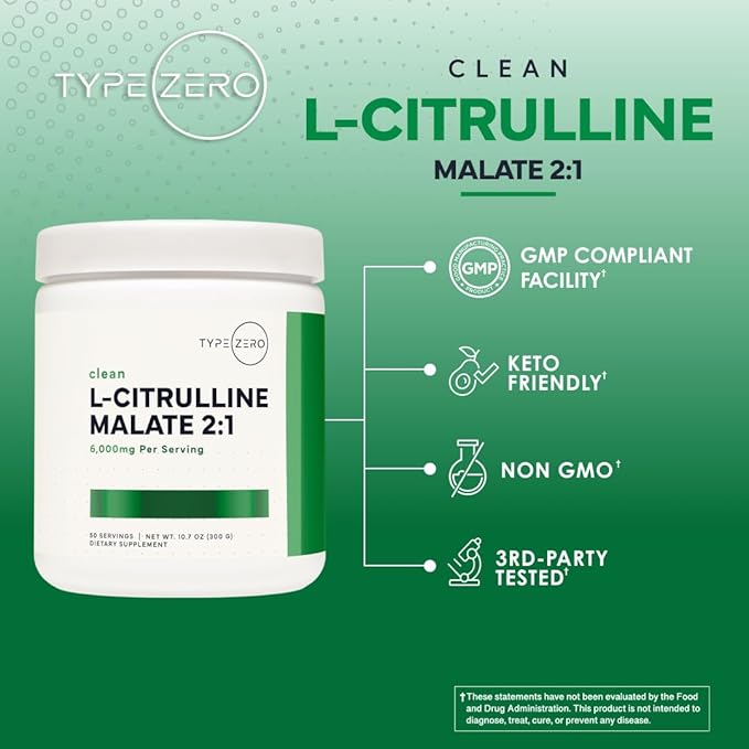Type Zero L-Citrulline Malate Powder 2:1 6X (300g | 6000mg Per Serving | Unflavored) Ultra Clean L