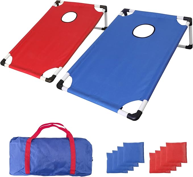 Portable PVC Framed Cornhole Game Set with 2 Collapsible Cornhole Boards, 8 Bean Bags and Carrying