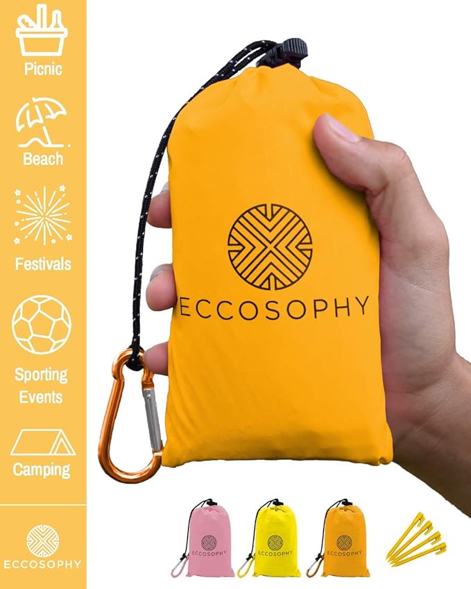 ECCOSOPHY Sand Proof Beach Blanket - Waterproof Picnic Blanket 60x55 Outdoor Compact Pocket Blanket