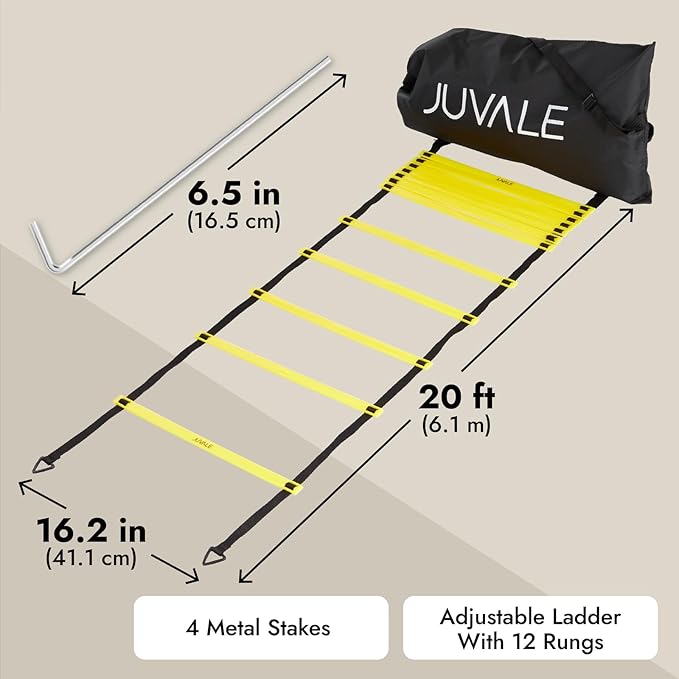 Juvale Agility Ladder Set - 20 ft Adjustable Ladder - 6 Yellow Disc Cones & Resistance Parachute