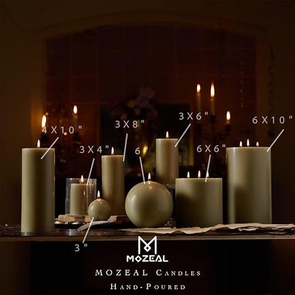 MOZEAL 3" x 4" Hand-Poured Unscented Sage Green Candle, Dripless Pale Green Pillar Candle Set of 3