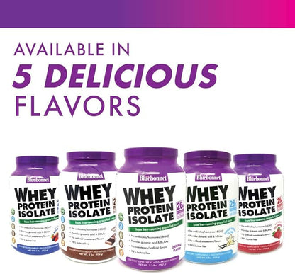 BlueBonnet Nutrition Whey Protein Isolate Powder From Grass Fed Cows, 26g of Protein, No Sugar