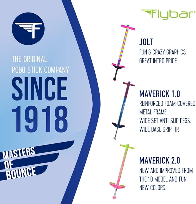 Flybar Maverick Foam Pogo Stick for Kids Age 5 and Up, 40 to 80 Pounds, Pogo Stick for Boys and