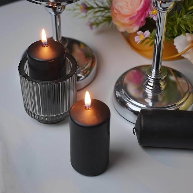 2"x4" High Black Pillar Candles, Set of 20 Unscented. Bulk Buy. Ideal for Halloween, Wedding