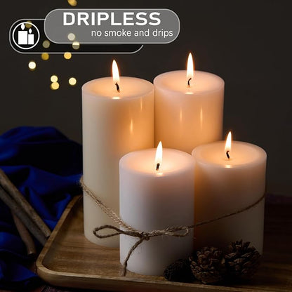 2.8x6 Pillar Candles Set of 6, Unscented Ivory Pillar Candles Bulk, Dripless and Long Clean Burning