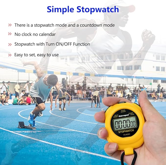 Stopwatch Timer with Countdown, ON/Off Simple Operation No Clock No Date, Digital Stop Watch for