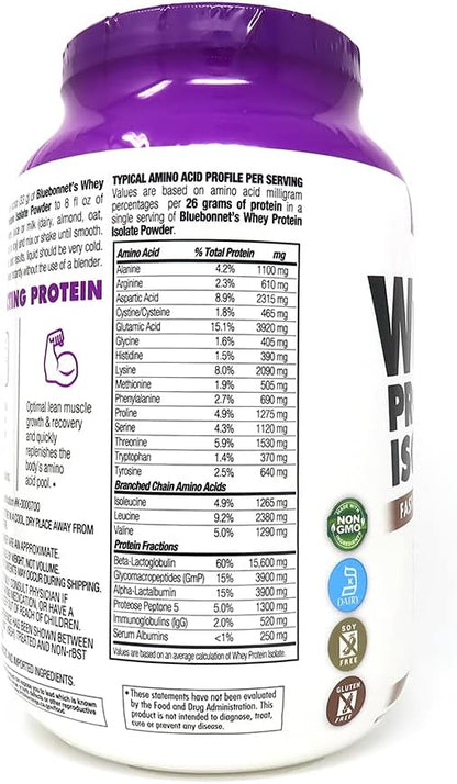 Bluebonnet Grass Fed Whey Protein Isolate 26 g Energy & Workout Recovery BCAA Amino Acids
