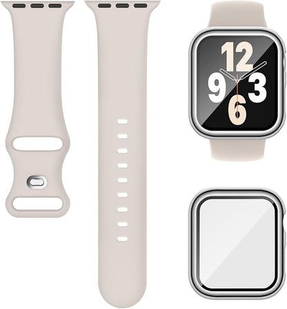 Compatible for Apple Watch Band 38mm and Case with Screen Protector, Soft Silicone Sport Strap