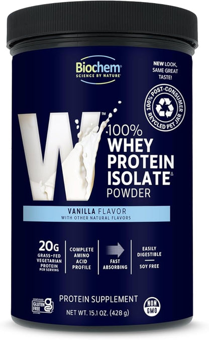 Biochem 100% Whey Isolate Protein - Vanilla Flavor - 15.1 Ounce - Supports Immune Health - Easily