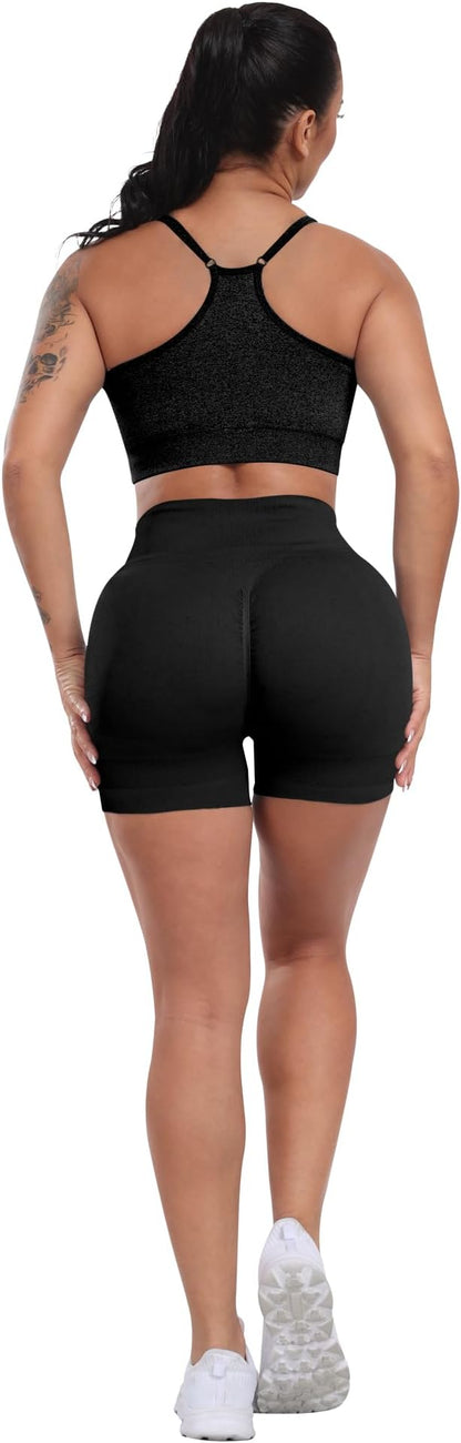 CHRLEISURE Women's 4 Packs Workout Gym Shorts, High Waisted Butt Lifting Scrunch Butt Seamless