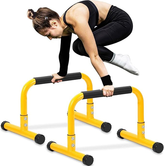 TABEKE Push Up Bar, 14'' High Steel Parallettes & Dip Bar with Full Coverage Foam Handle