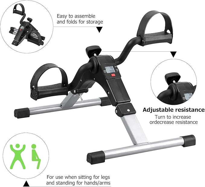 Folding Pedal Exerciser, Mini Under Desk Bike - Portable Foot Hand Cycle Peddler Machine Bicycle