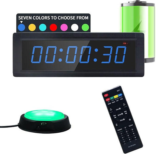Gym Timer Clock with Remote Control & Wired Start/Stop Button,7 RGB Color, Programmable Interval