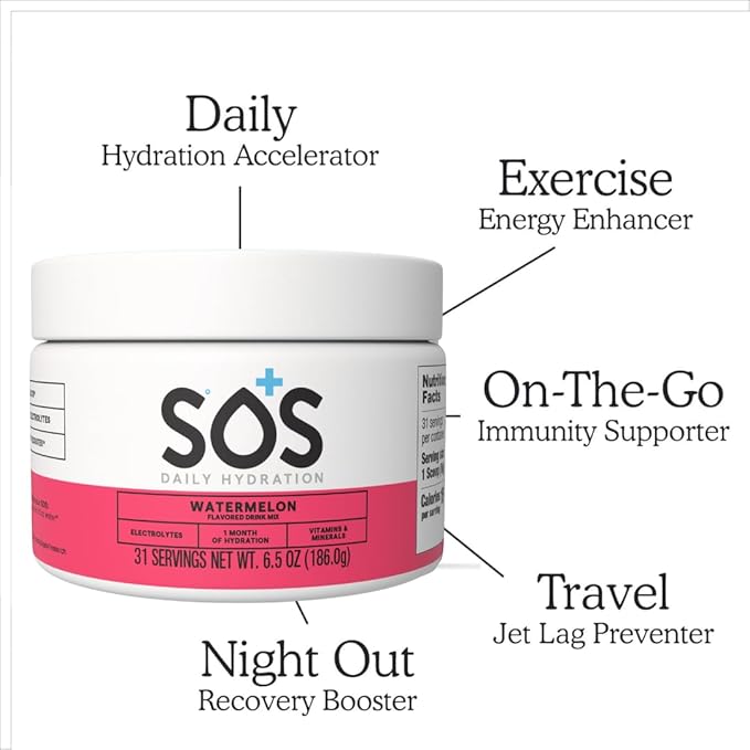 SOS Hydration Electrolyte Drink Mix (31 Servings) ??Low Sugar, 15 Calorie, Keto-Friendly & Rapid