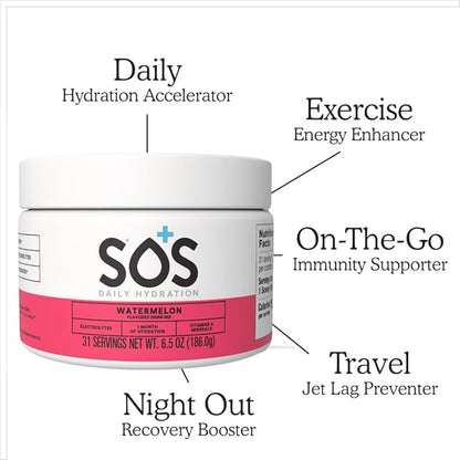SOS Hydration Electrolyte Drink Mix (31 Servings) ??Low Sugar, 15 Calorie, Keto-Friendly & Rapid
