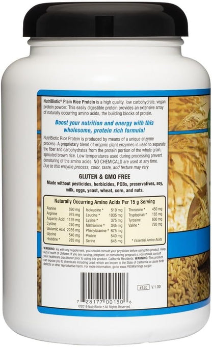 NutriBiotic ??Plain Rice Protein, 1 Lb 5 oz (600g) - Low Carb, Keto-Friendly, Vegan, Raw Protein