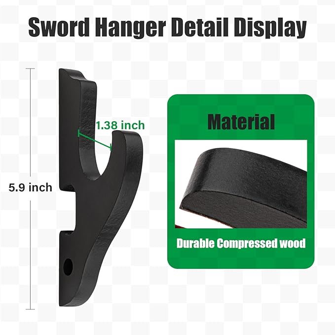 Sword Holder Wall Mount 1-Tier Hook Katana Holder Adjustable Display Hanger for Samurai Sword Tanto