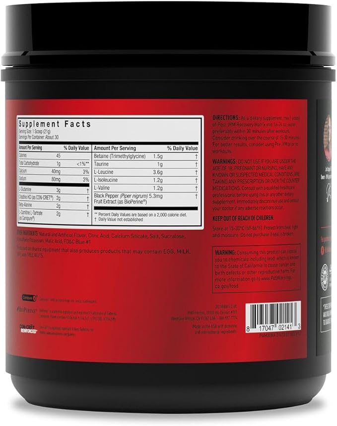 JYM Supplement Science Post JYM Active Matrix Blue Artic Freeze Amino Recovery Powder Pure Creatine