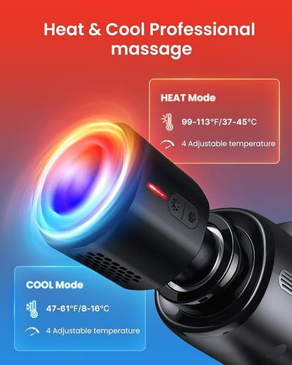 RENPHO Massage Gun Deep Tissue with Heat and Cold Head, Handheld Muscle Massager Therapy with Carry