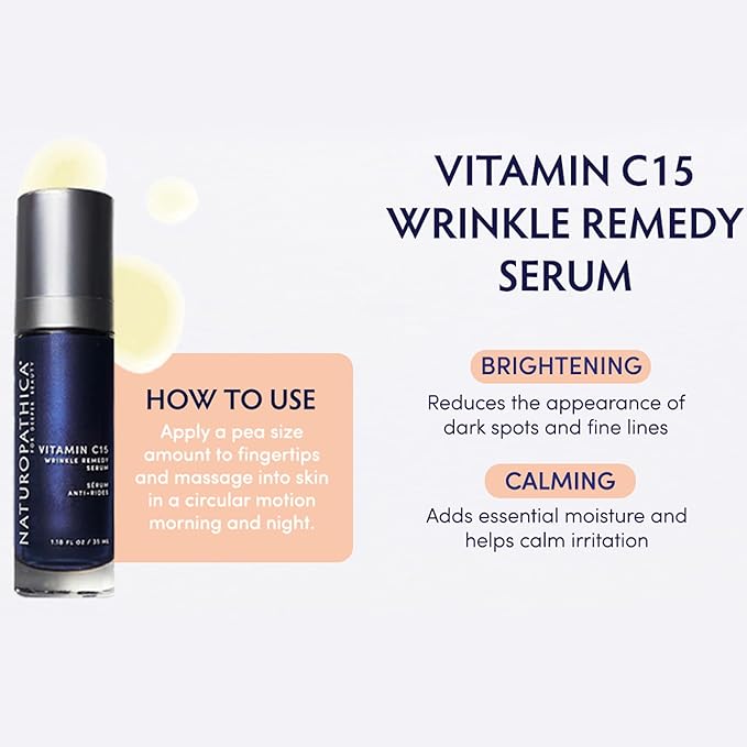 Naturopathica Vitamin C15 Wrinkle Remedy Serum for Face, Moisturizing Serum with Hyaluronic Acid