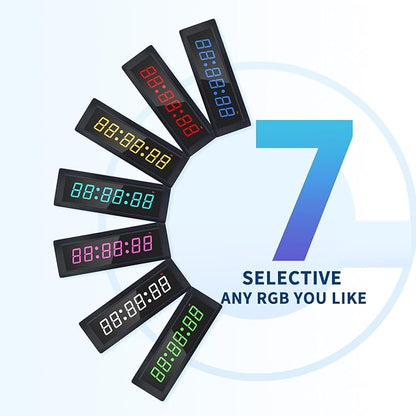Gym Timer Clock with Remote Control & Wired Start/Stop Button,7 RGB Color, Programmable Interval
