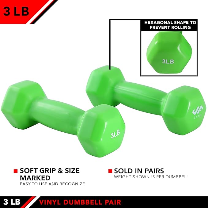 JFIT Dumbbell Pairs or Sets – Neoprene & Vinyl Coated Hand Weights for Home Gym, Strength Training