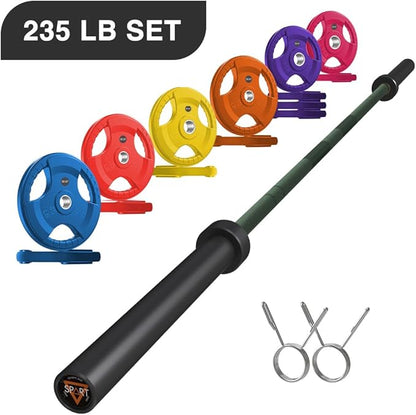 7FT Olympic Barbell Bar with Weight Plate Set Combo, Solid Olympic Bar with Bearings, 700Lbs