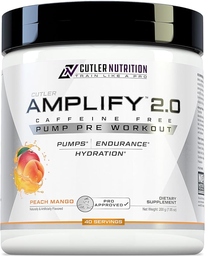 Cutler Nutrition Amplify Pump Pre Workout Caffeine Free Nitric Oxide Booster containing Arginine