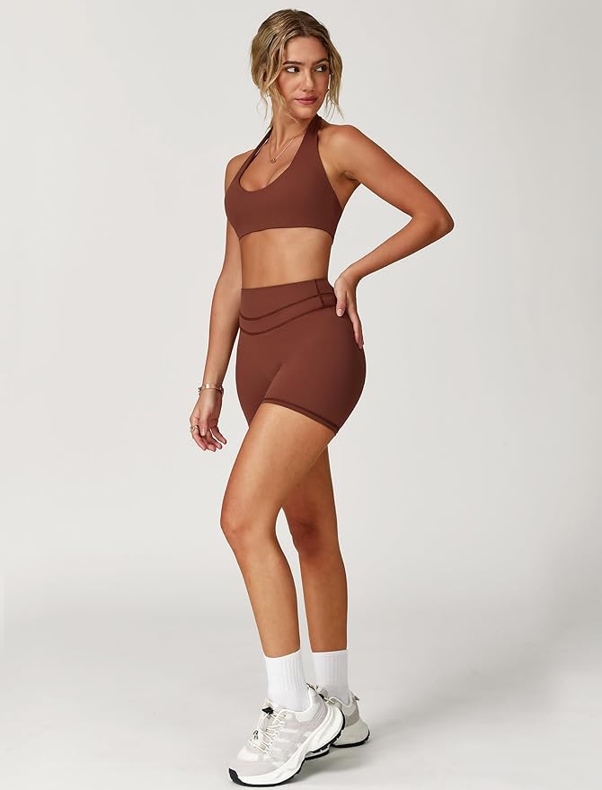 Two piece yoga short set for women with Halter top and gym short Matching workout sets for
