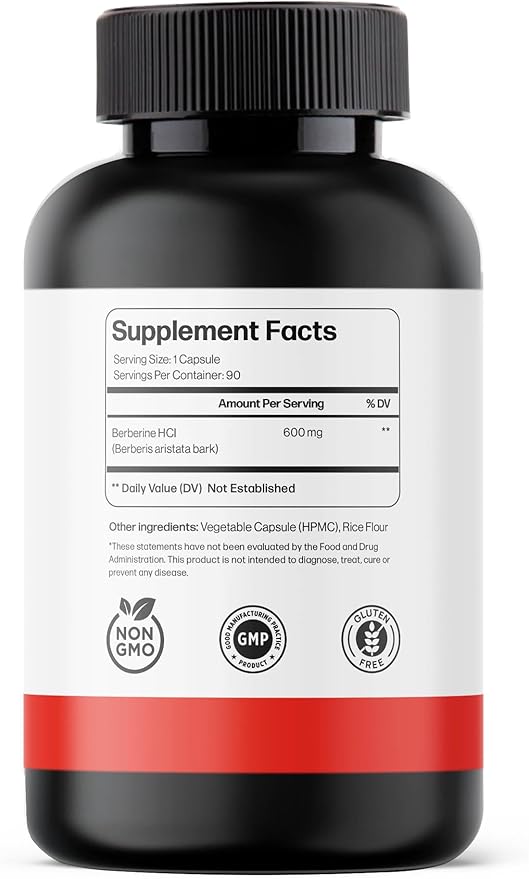 Ultra Berberine Supplement Capsules 600mg (1200mg to 1800mg Daily) – Pure Berberine HCL Supplement