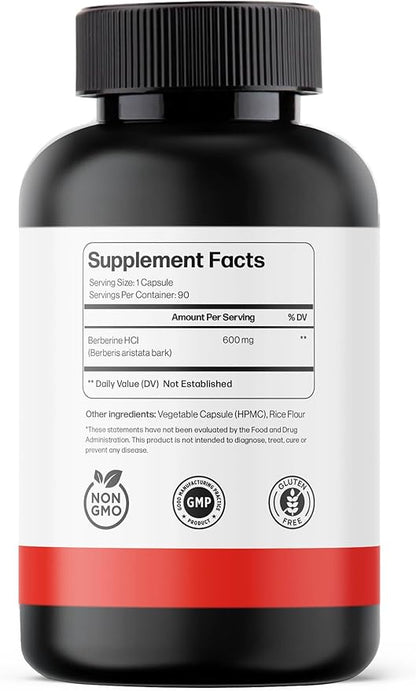 Ultra Berberine Supplement Capsules 600mg (1200mg to 1800mg Daily) – Pure Berberine HCL Supplement