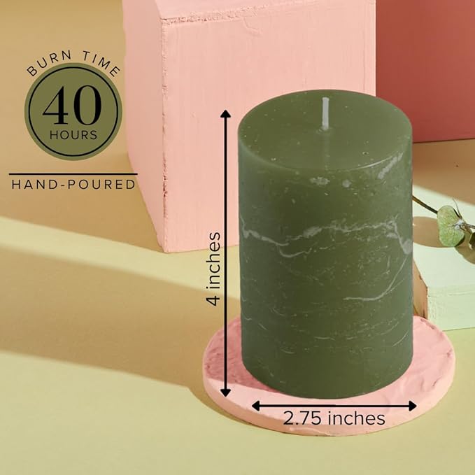 Simply Soson Rustic 2.75"x4"Dark Moss Green Pillar Candles Set of 3-Unscented Candles - Large