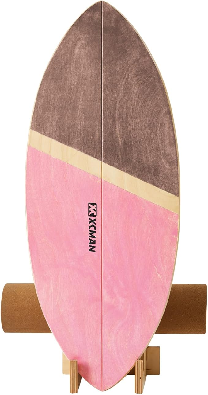 XCMAN Surf Balance Board Trainer with Roller Wooden Exercise Balancing Stability Trainer - Non Slip