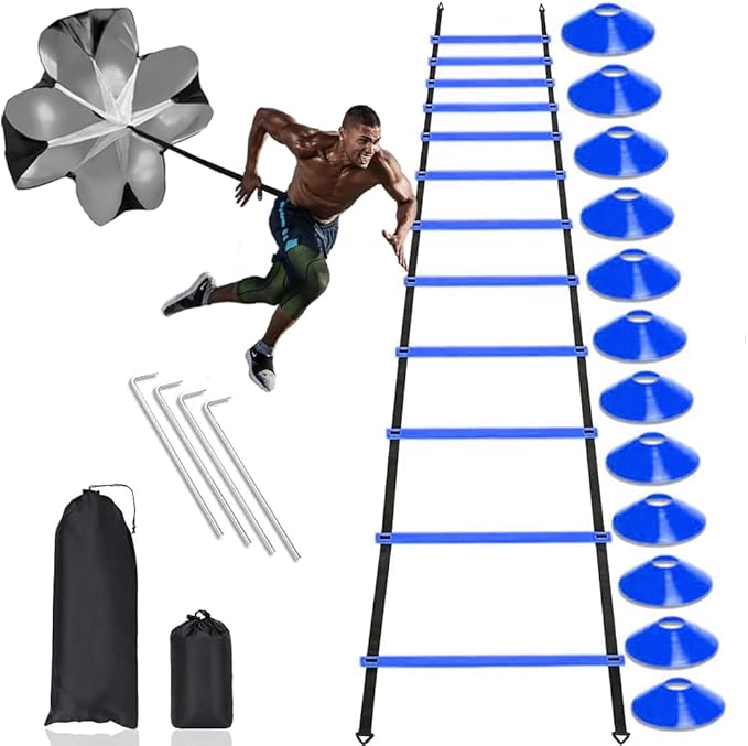 Football Training Equipment | Speed Agility Training Set, Including 1 Agility Ladder, 4 Steel