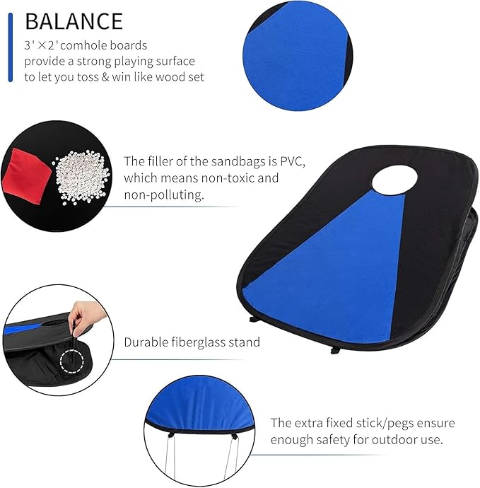 Portable PVC Framed Cornhole Game Set with 2 Collapsible Cornhole Boards, 8 Bean Bags and Carrying