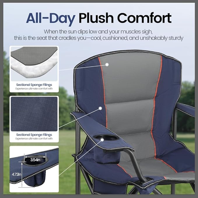 2 Pack Heavy Duty Oversized Camping Chair for Adults 400lbs w/Lumbar Support - Folding Chairs with