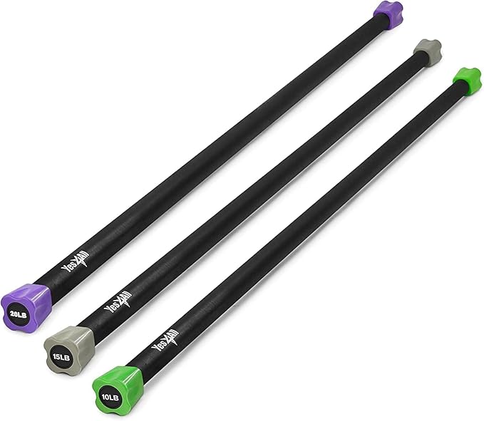 Yes4All Total Body Workout Weighted Bar, Resistance Band Bar, Racks for Strength Training, Exercise