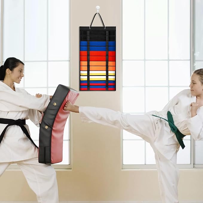 2 Pack Martial Arts Belts Organizer, Hanging Karate Belt Display Holds 12 Karate Belts for Martial
