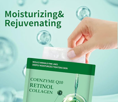 Pack of 10 Collagen Face Mask, Face Masks Skincare with Coenzyme Q10 Retinol Anti Aging Facial