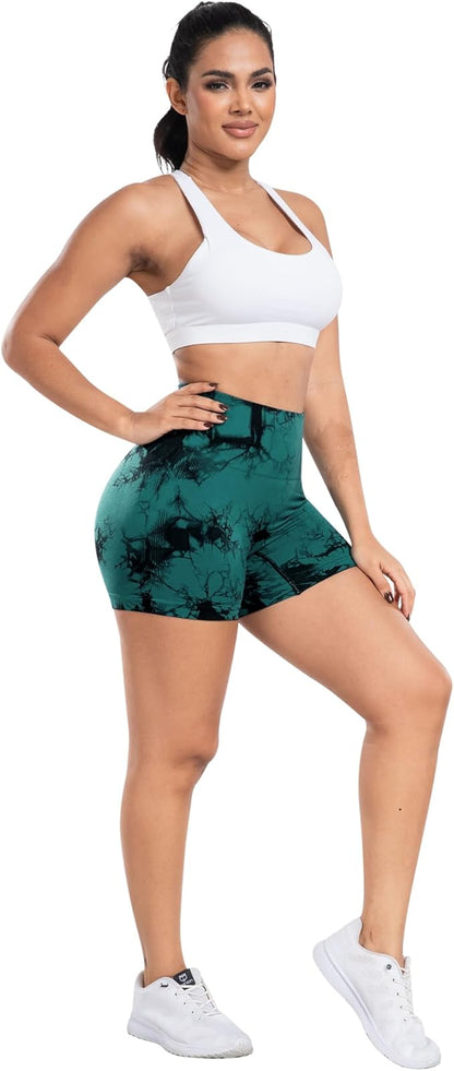 CHRLEISURE Women's 4 Packs Workout Gym Shorts, High Waisted Butt Lifting Scrunch Butt Seamless