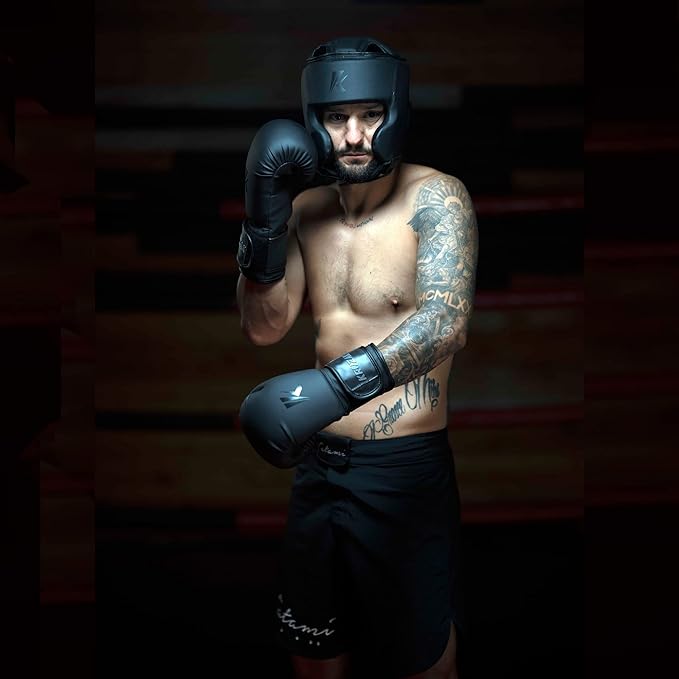 Kruzak Matte Black Boxing Gloves and Pads, Boxing Gloves Training Set for Kickboxing and Muay Thai
