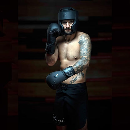 Kruzak Matte Black Boxing Gloves and Pads, Boxing Gloves Training Set for Kickboxing and Muay Thai