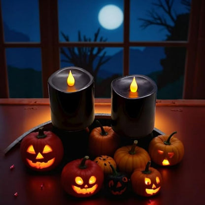 Black Flameless LED Candles 3 inch Diameter Real Wax 2AA Battery Operated 600hr+ Flickering Candles