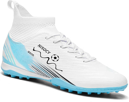 NISOCY Soccer Shoes for Mens Womens Professional Cleats High-Top Athletic Turf Football Shoe