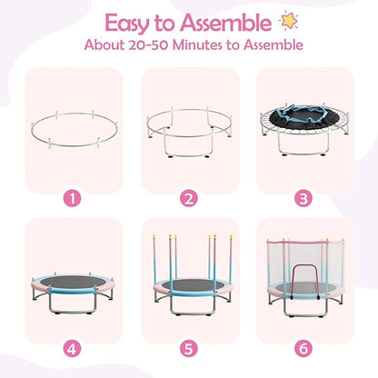 Kids Trampoline with Safety Net – 440lbs Capacity, Upgraded Rust-Proof Ring Legs, Adjustable