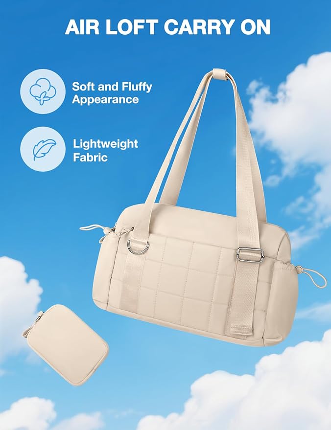 VUUDH Puffy Mini Gym Bag for Women, Carry On Multi-Pocket Water-Resistant Duffel, Lightweight