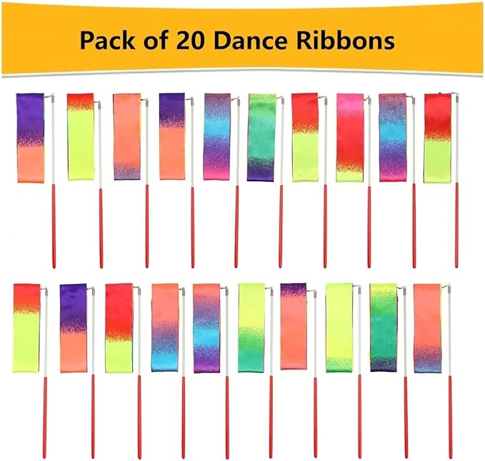 20 Pack Ribbon Dancing Wands Party Favors for Kids, Rainbow Birthday Decorations, Princess Party