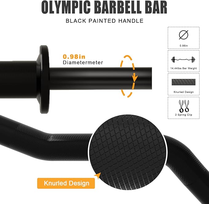 Olympic EZ Curl Barbell Bar, 48-inch Curling Bar, Fits 2-inch Weight Plates, Strength Training Bar
